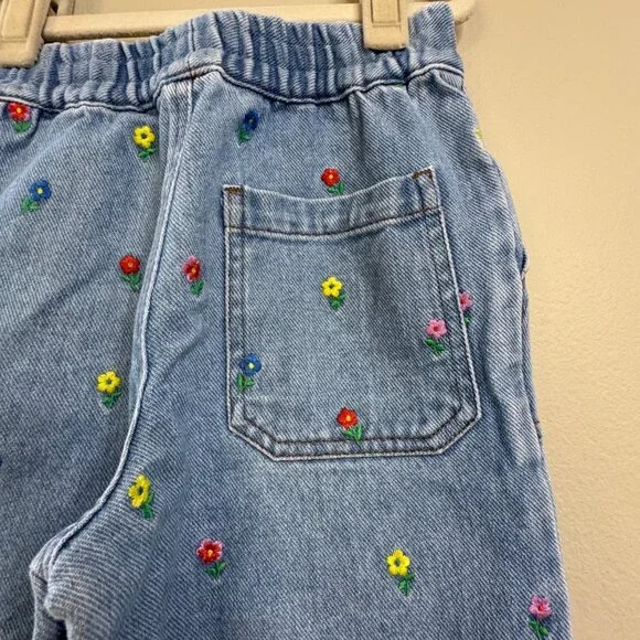 MINI BODEN Flower Jeans Girls 7-8 Embroidered Denim Blue Jean Pull On - Picture 5 of 8
